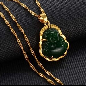 Green Buddha necklace 18 inch